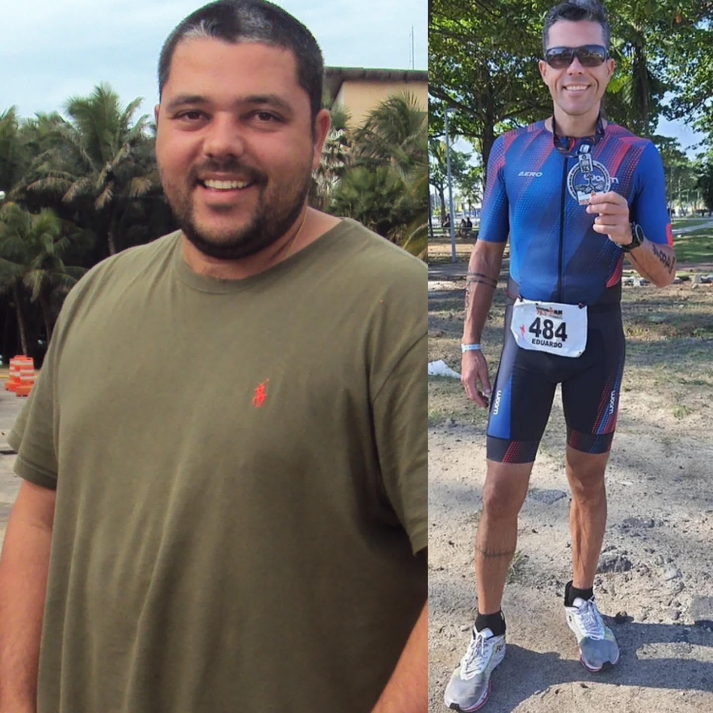 Antes e depois da transformação do treinador Edu, dos 120 kg à vida como atleta